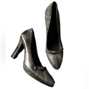 Bottega Veneta Gray Leather Topstitch Pumps, Heels, size 39.5
